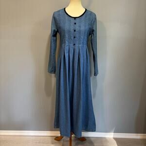 Vintage 90s Y2K Blue Denim Maxi Prairie Dress modest cottage , Size 8